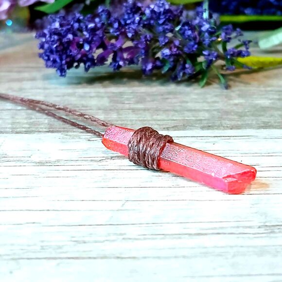 Hand Crafted Jewelry - Dainty Aura Quartz Crystal Point Pendant Necklace 24" Minimalist Boho